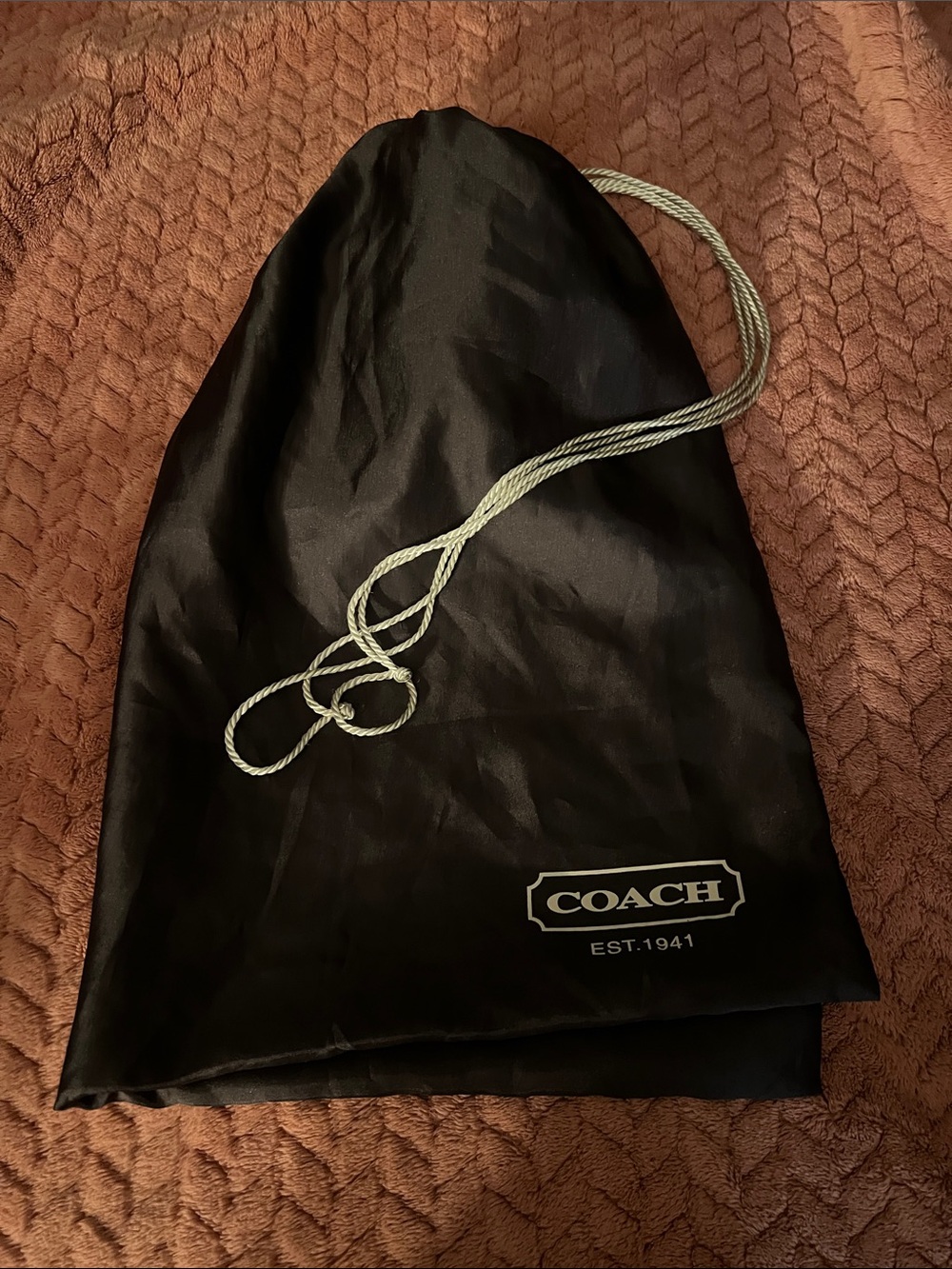 Coach Black Drawstring purse Dust Bag with cream Cord
